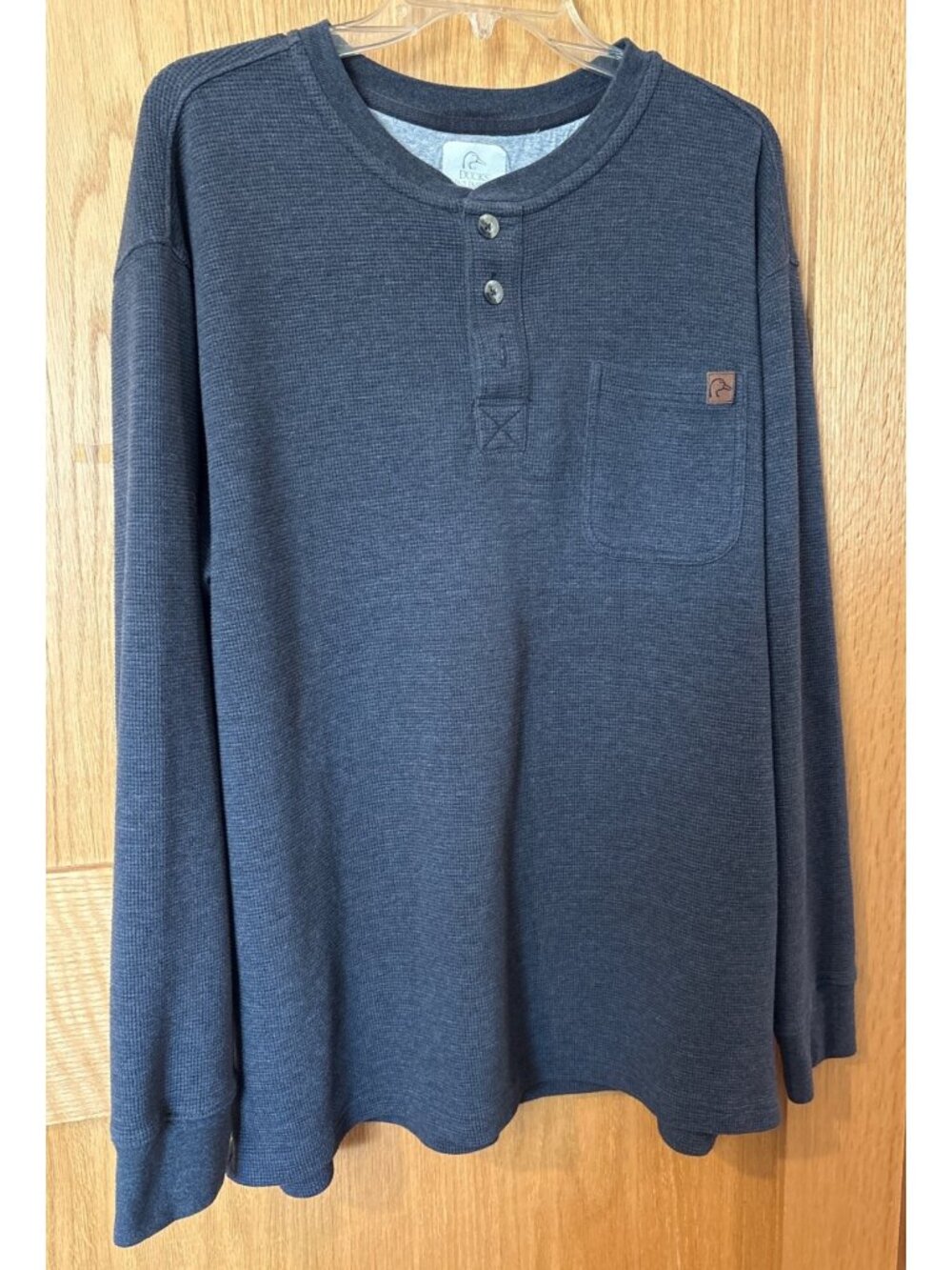 Ducks Unlimited Mens Blue Waffle Knit Long-Sleeve Henley Shirt L Cotton Blend